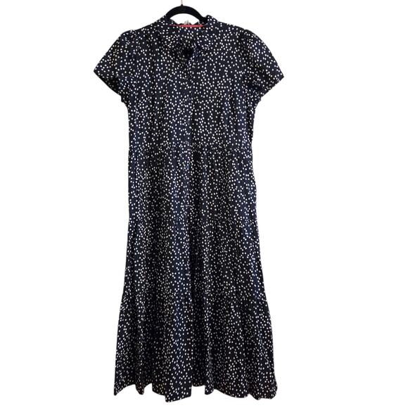 Joules Sadie Dress Navy Polka Dot Print, Tiered, Button Front, Collared, Sz 10 - Picture 2 of 12